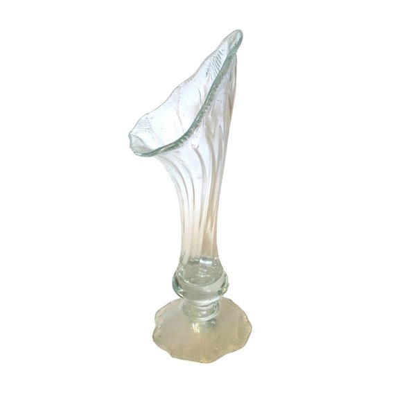 Calla Lily Vase Hand Blown Swung Glass Style Pale Green Tint 13" Vintage - Picture 9 of 12